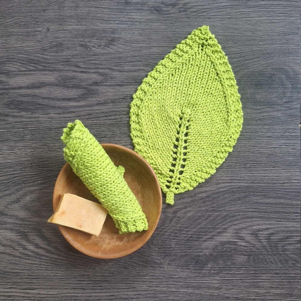 Hand Knit Leaf Cloths (Set Of 2)